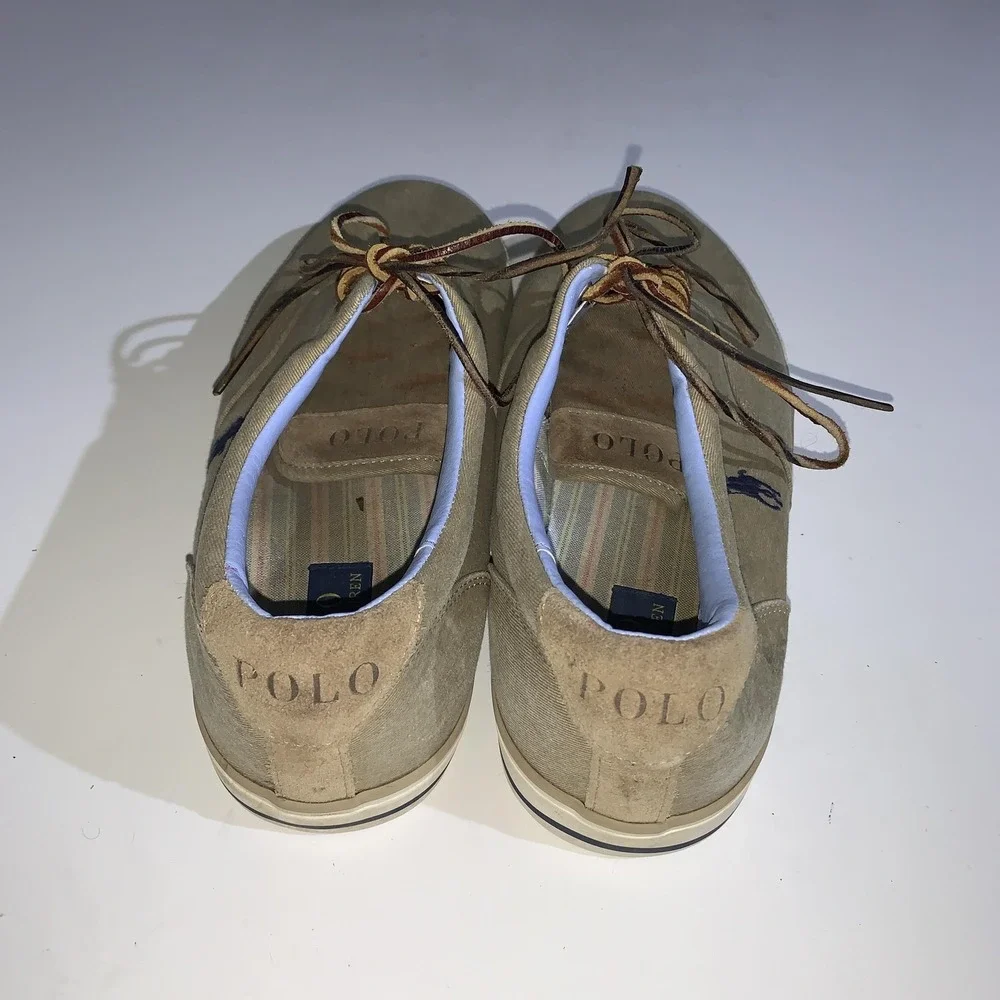 Polo Ralph Lauren Sneakers Mens Size 13 Vaughn Beige Twill Lace Up Casual